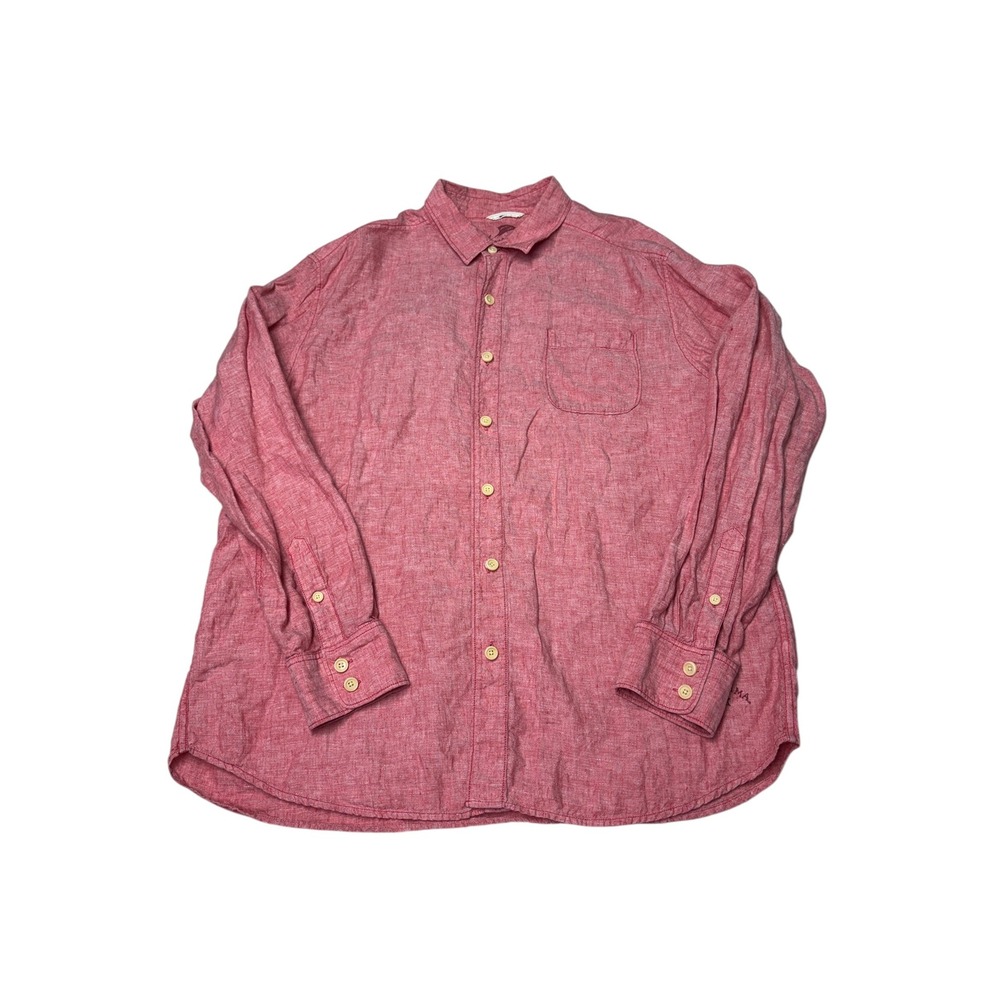 Tommy Bahama Relax Mens XL Red 100% Linen Long Sleeve Button Down‎ Shirt Pocket